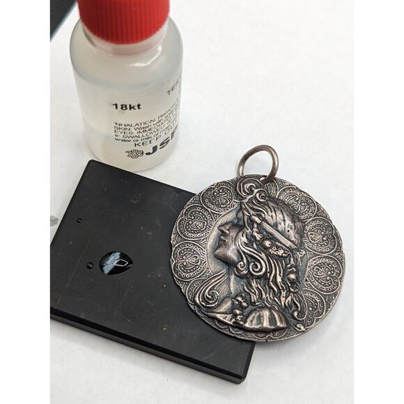 Large Sterling Silver Beautiful Art Nouveau Woman Lady Detailed Vintage Pendant - Picture 11 of 11